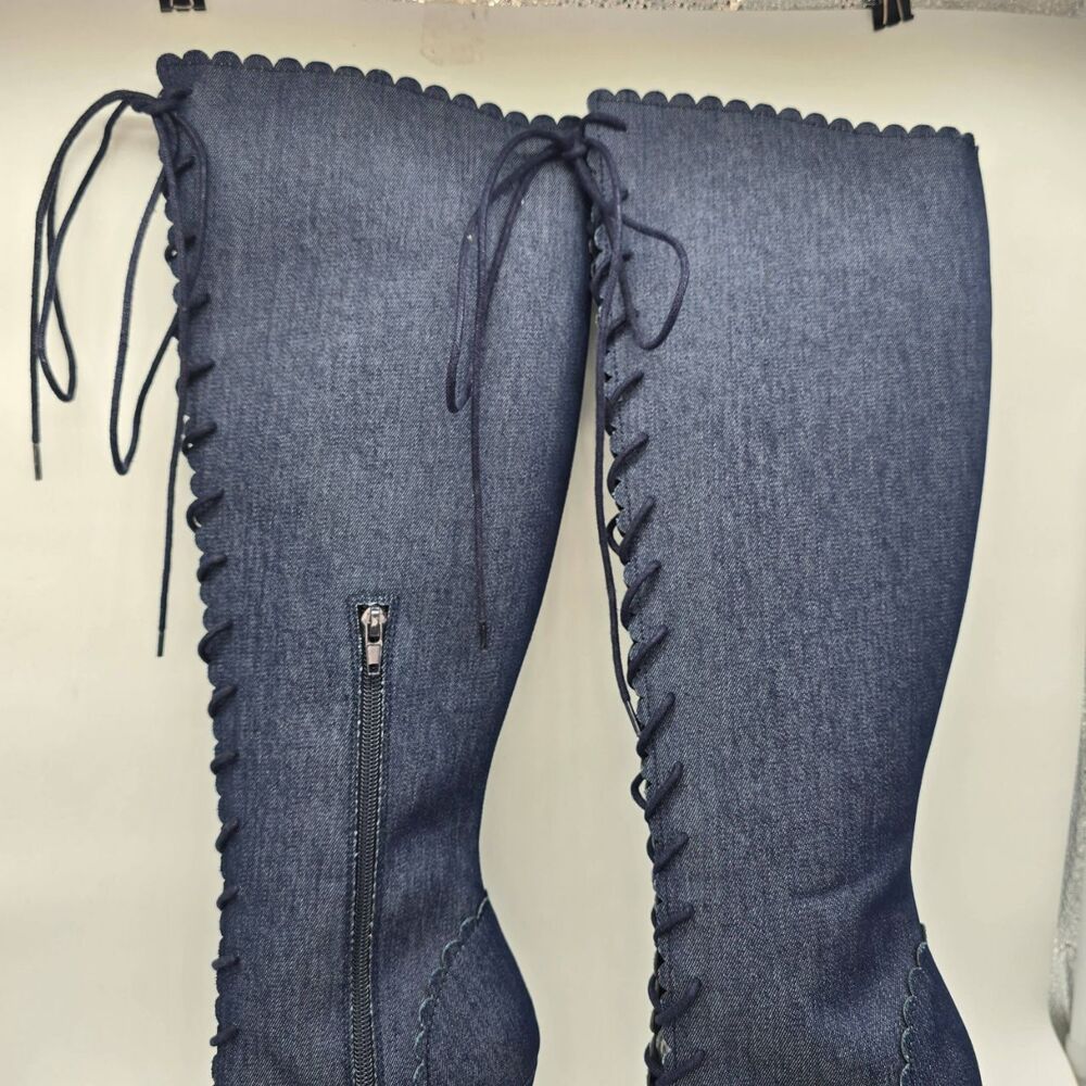 Denim Knee High Boots Size 8.5 | Y2K Festival Statement Heels - Picture 4 of 13